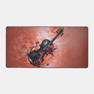 Gothic black violin with red roses desk mat
