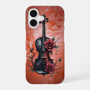 Gothic black violin with red roses iPhone 16 case
