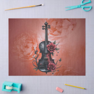Gothic black violin with red roses  tissue paper