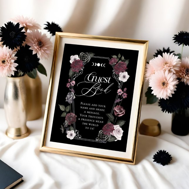 Gothic Black Watercolor Florals Guest Book Sign (Gothic Black Watercolor Florals Guest Book Sign)