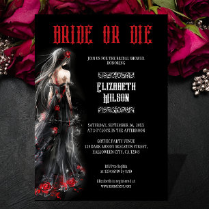 Gothic Black Wedding Dress Bride or Die Bridal Invitation