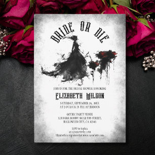 Gothic Black Wedding Dress Bride or Die Bridal Invitation