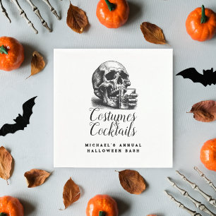Gothic Black Whiskey and Skull Halloween Party Napkin