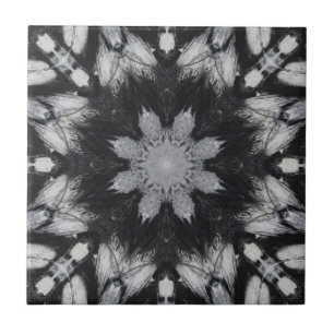 Gothic black white 8 pointed star geometric tile