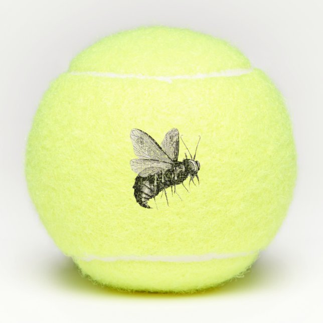 Gothic Black White Bee Skull Crossbones on Wings Tennis Balls (Front)