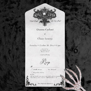 Gothic Black & White Halloween Filigree No Dinner All In One Invitation