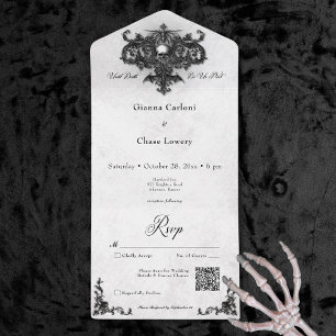 Gothic Black & White Halloween Filigree QR Code All In One Invitation