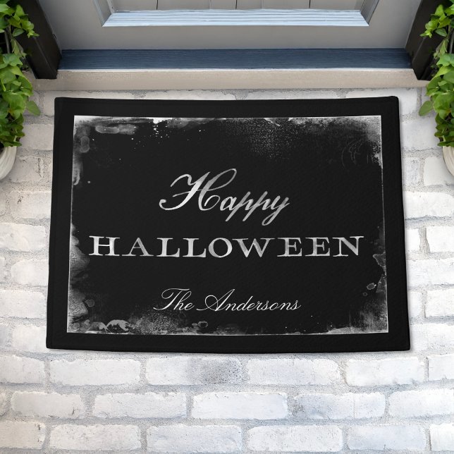 Gothic Black & White Happy Halloween Personalised  Doormat (Creator Uploaded)
