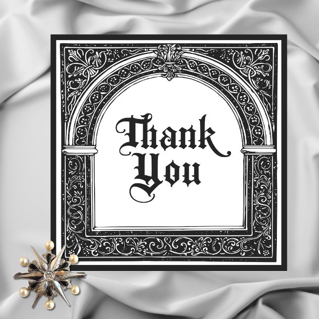 Gothic Black White Mediaeval Until Death Thank You Card (Gothic Black White Medieval Until Death Wedding Thank You Card)