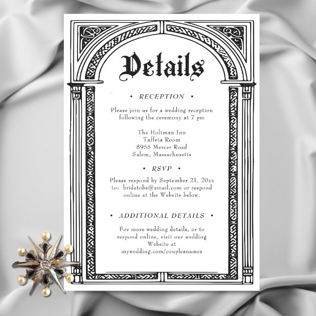 Gothic Black White Mediaeval Until Death Wedding Enclosure Card (Gothic Black White Medieval Until Death Wedding Details Enclosure Card)