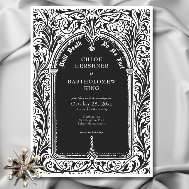 Gothic Black White Mediaeval Until Death Wedding Invitation (Gothic Black White Medieval Until Death Wedding Invitation)