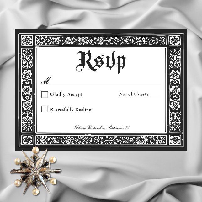 Gothic Black White Mediaeval Until Death Wedding RSVP Card (Gothic Black White Medieval Until Death Wedding RSVP)