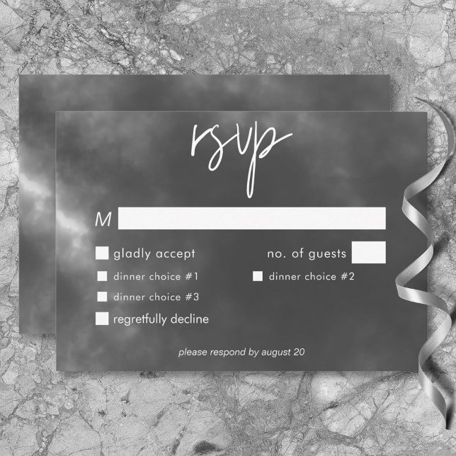 Gothic Black & White Raven Embrace Wedding Dinner RSVP Card (Creator Uploaded)