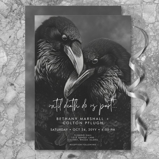 Gothic Black & White Raven Embrace Wedding Invitation (Gothic Black & White Raven Embrace Wedding Invitation)