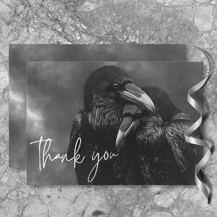 Gothic Black & White Raven Embrace Wedding Thank You Card