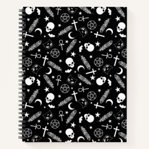 Gothic Black White Skull Pentagram Witch Pattern Notebook