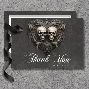 Gothic Black & White Skulls & Heart Wedding Thank You Card