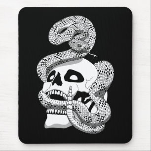 Gothic Black & White Snake and Skull Dark Art Mouse Pad