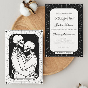 Gothic Black White Tarot Lovers Skeleton Wedding Invitation