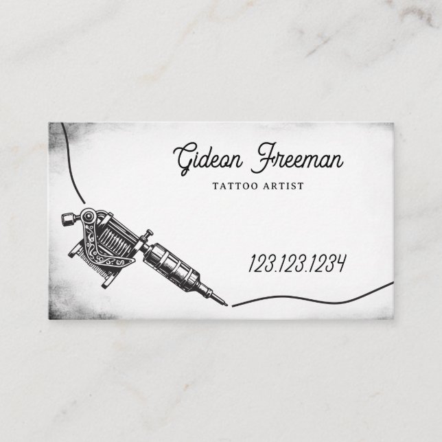 Gothic Black & White Tattoo Machine Business Card (Front)