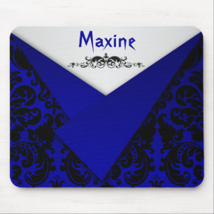 Gothic Blue and Black Damask Mousepad