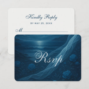 Gothic Blue Beach Floral Wedding RSVP Card