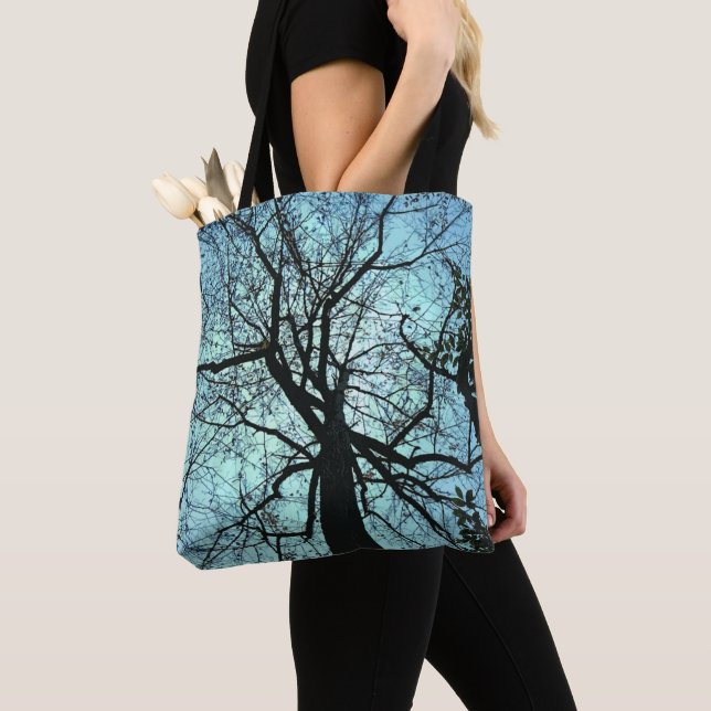 Gothic Blue Black Tree Abstract Tote Bag (Close Up)