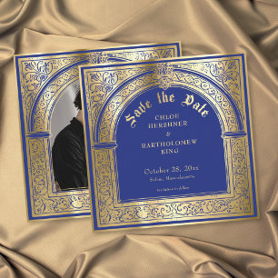 Gothic Blue Gold Mediaeval Photo Wedding Save The Date