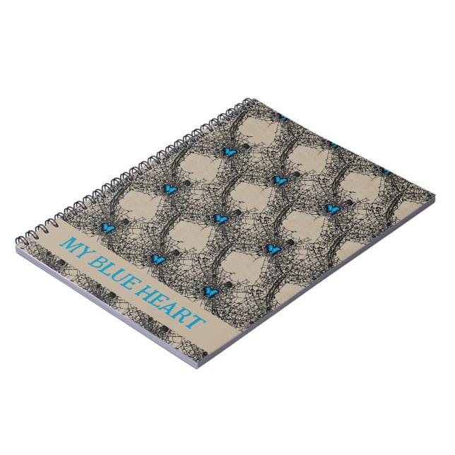 Gothic Blue Heart Butterfly in Spiderweb ephemera Notebook (Left Side)