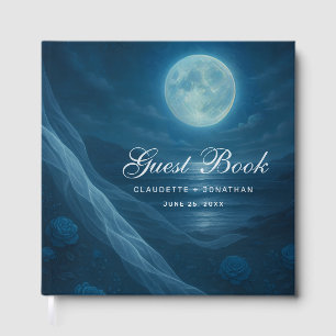 Gothic Blue Moonlit Beach Skeleton Wedding Guest Book