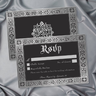 Gothic Blue Silver Mediaeval Wedding QR RSVP Card