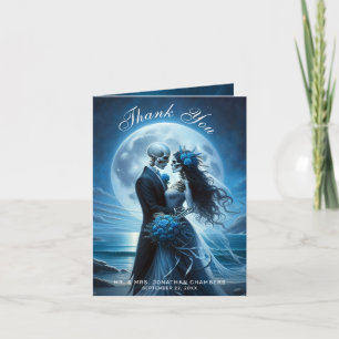 Gothic Blue Skeleton Couple  Wedding Thank You Card