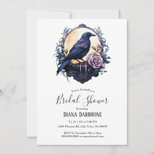 Gothic Boho Floral Raven & Rose Bridal Shower Invitation (Front)