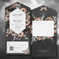 Gothic Boho Moth Black & Brown Floral QR Code