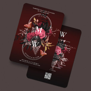 Gothic Boho Wedding Burgundy Rose Butterfly Invitation