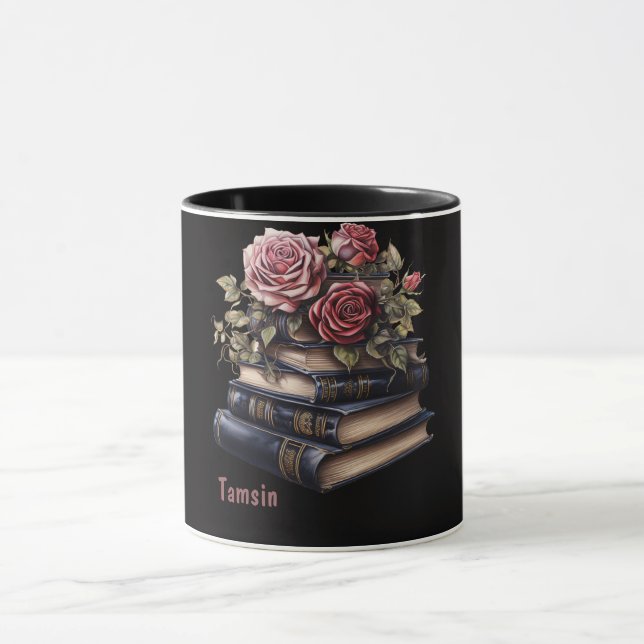 Gothic book lover. Books and Roses. Editable. Mug (Center)