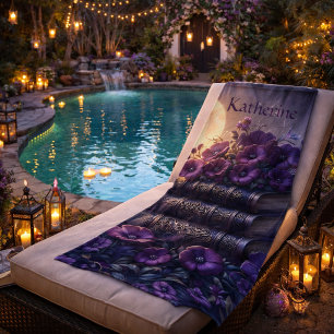 Gothic Book Purple Floral Beach Towel