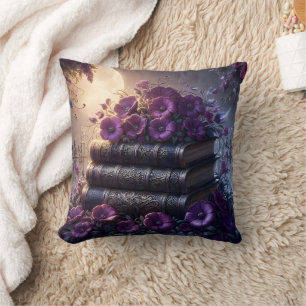 Gothic Book Purple Floral Cushion