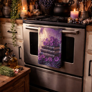 Gothic Book Purple Floral Tea Towel
