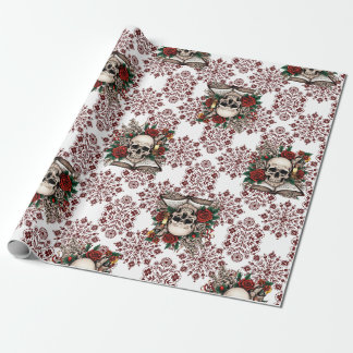 Gothic Book, Skull and Roses Wrapping Paper