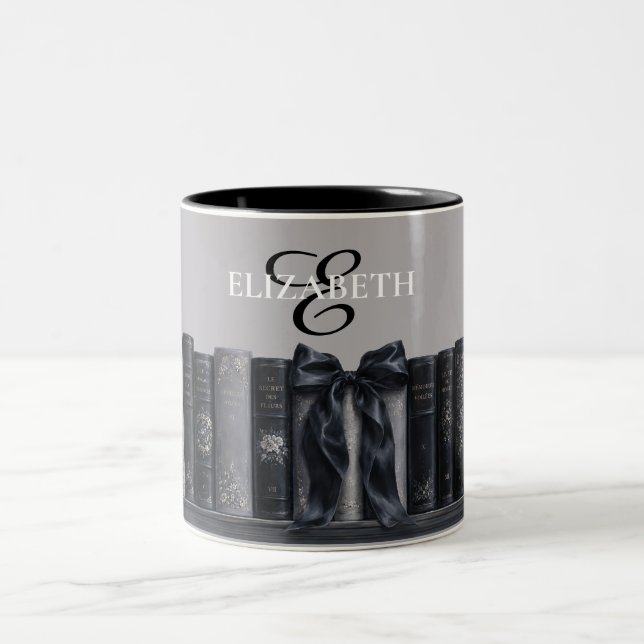 Gothic Books Bow Bookish Book Lover Personalised Two-Tone Coffee Mug (Center)