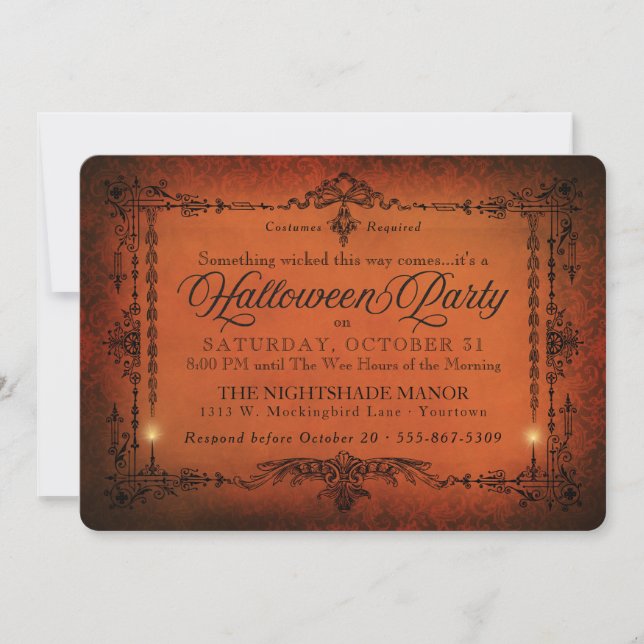 Gothic Border Halloween Party | Orange and Black Invitation (Front)
