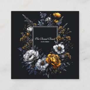 Gothic Botanical Floral Dark Gold White Black Square Business Card