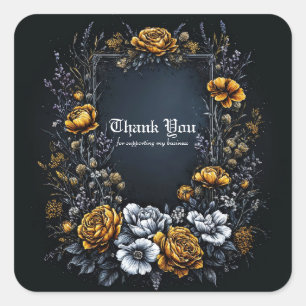 Gothic Botanical Gold Rose White Anemone Frame Art Square Sticker