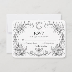 Gothic Botanical RSVP Black and White Thank You Card
