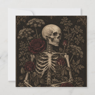 Gothic Botanical Skeleton Victorian Etching Burgun Holiday Card