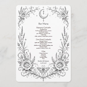 Gothic Botanical Wedding Black and White Bar Menu