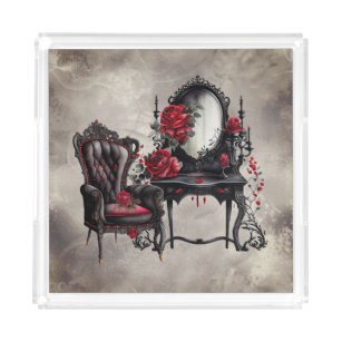 Gothic Boudoir   Antique Vanity with Parlour Chair Acrylic Tray