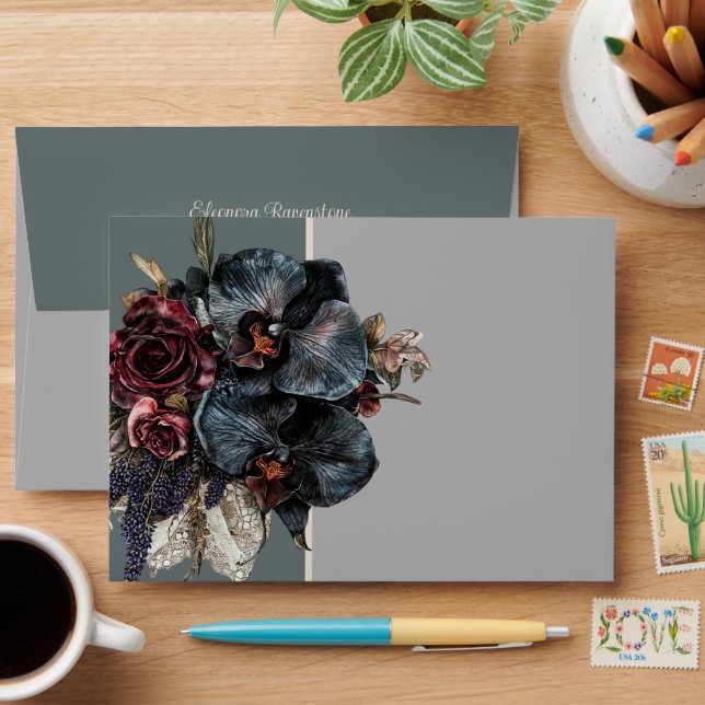 Gothic Bouquet Of Orchids And Roses Envelope (Desk)