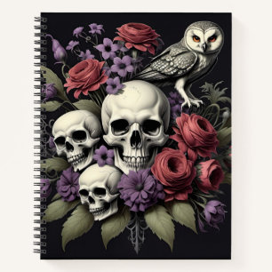 Gothic Bouquet with 3 Skulls and an Owl Notebook